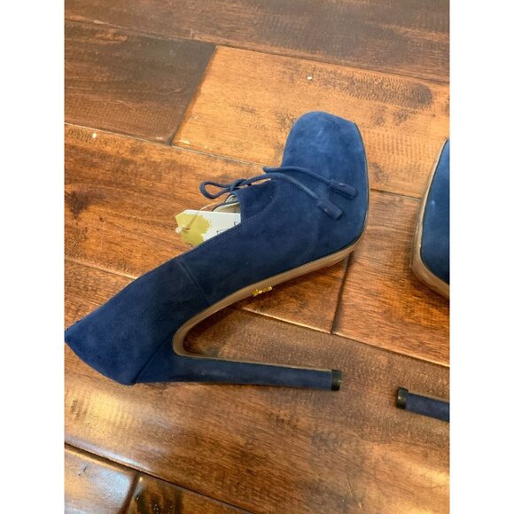 Prada Blue Suede Calzature Donna Lace-Up Platform Heels, Sz 7.5 (US) 37.5 (EU) - Picture 7 of 9